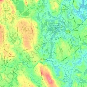 Топографическая карта Medway, высота, рельеф
