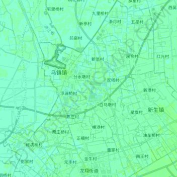 Топографическая карта 乌镇镇, высота, рельеф