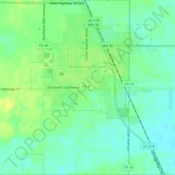 Топографическая карта Blooming Prairie, высота, рельеф