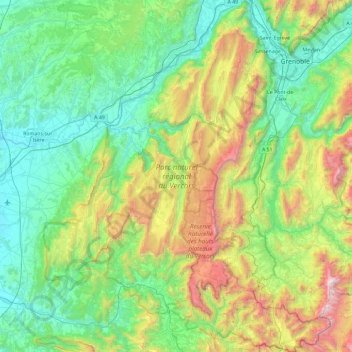 Топографическая карта Parc naturel régional du Vercors, высота, рельеф