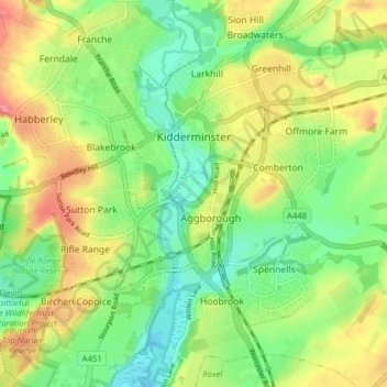 Топографическая карта Kidderminster, высота, рельеф