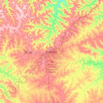 Топографическая карта Erechim, высота, рельеф