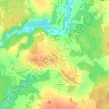 Топографическая карта Остряне, высота, рельеф