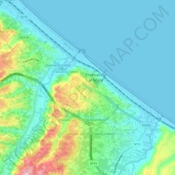 Топографическая карта Francavilla al Mare, высота, рельеф