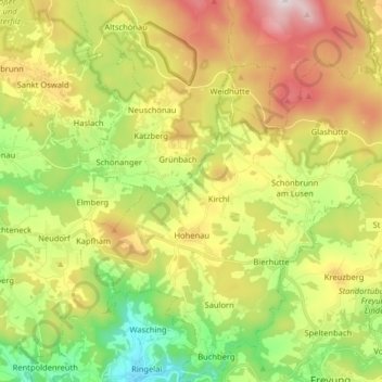 Топографическая карта Hohenau, высота, рельеф