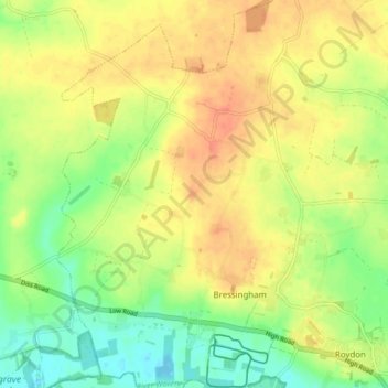 Топографическая карта Bressingham, высота, рельеф