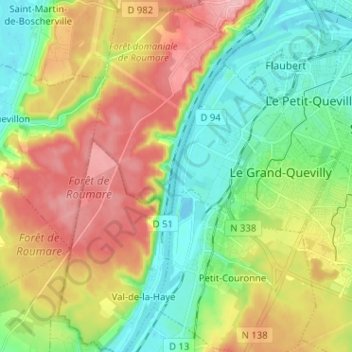 Топографическая карта La Seine, высота, рельеф