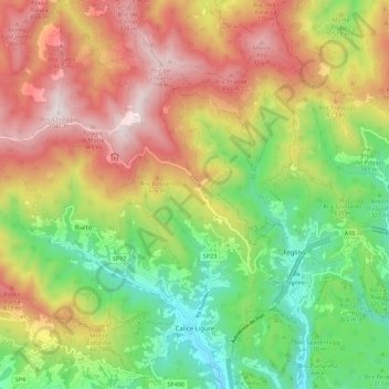 Топографическая карта Calice Ligure, высота, рельеф