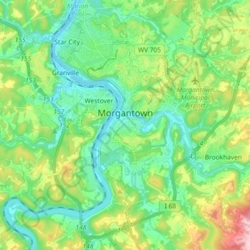 Топографическая карта Morgantown, высота, рельеф