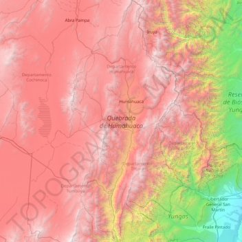 Топографическая карта Quebrada de Humahuaca, высота, рельеф