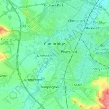 Топографическая карта Кембридж, высота, рельеф