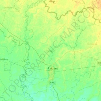 Топографическая карта Raiganj, высота, рельеф
