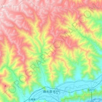 Топографическая карта 曲水镇, высота, рельеф