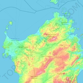 Топографическая карта Sassari, высота, рельеф