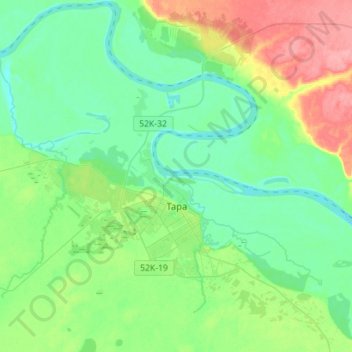 Топографическая карта Тара, высота, рельеф