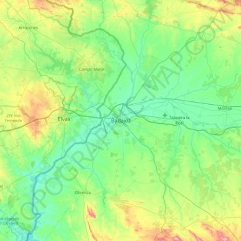 Топографическая карта Badajoz, высота, рельеф