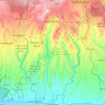 Топографическая карта Municipio de Panchimalco, высота, рельеф