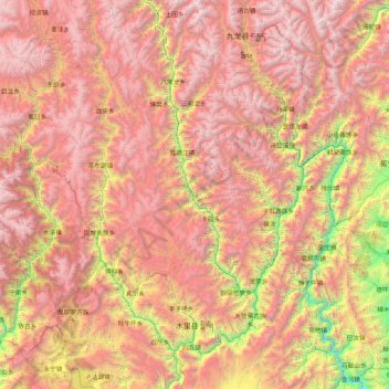 Топографическая карта Muli Tibetan Autonomous County, высота, рельеф