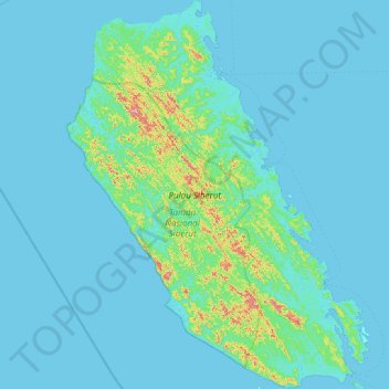 Топографическая карта Pulau Siberut, высота, рельеф