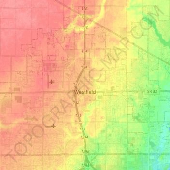 Топографическая карта Westfield, высота, рельеф