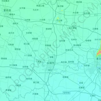 Топографическая карта Yongcheng City, высота, рельеф