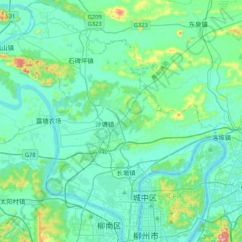 Топографическая карта 柳北区, высота, рельеф