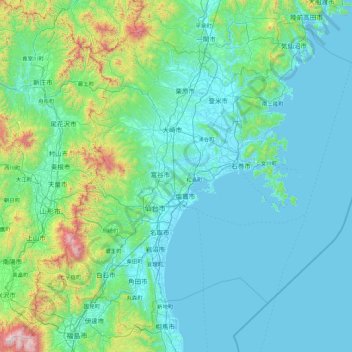 Топографическая карта 宮城県, высота, рельеф