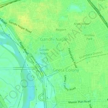 Топографическая карта Gandhi Nagar, высота, рельеф