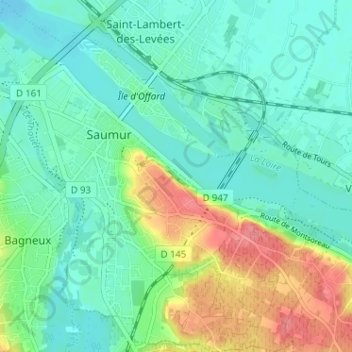 Топографическая карта Saumur, высота, рельеф