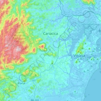 Топографическая карта Cariacica, высота, рельеф
