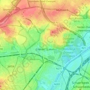 Топографическая карта Laeken, высота, рельеф