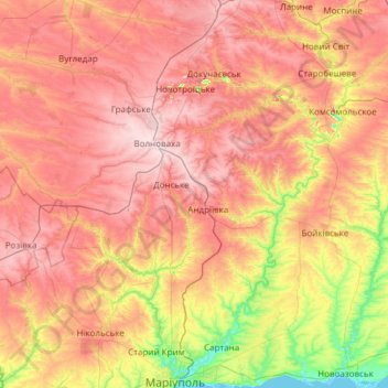 Топографическая карта Волновахский район, высота, рельеф