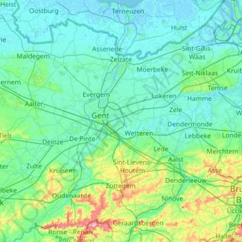 Топографическая карта Oost-Vlaanderen, высота, рельеф