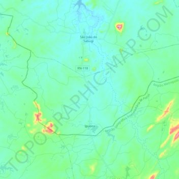 Топографическая карта Ipueira, высота, рельеф