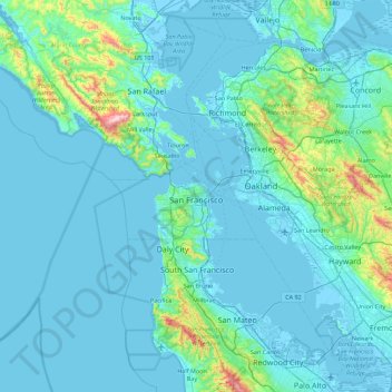 Топографическая карта Сан-Франциско, высота, рельеф