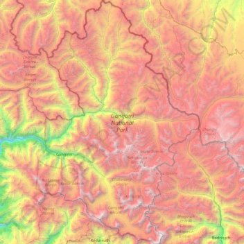 Топографическая карта Gangotri National Park, высота, рельеф