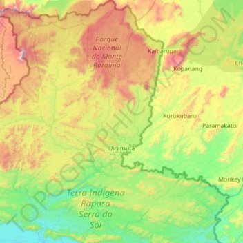 Топографическая карта Uiramutã, высота, рельеф