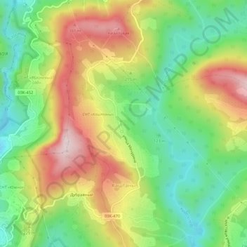 Топографическая карта Каштаны, высота, рельеф