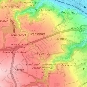 Топографическая карта Mobschatz, высота, рельеф