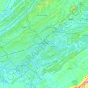 Топографическая карта Knoxville, высота, рельеф