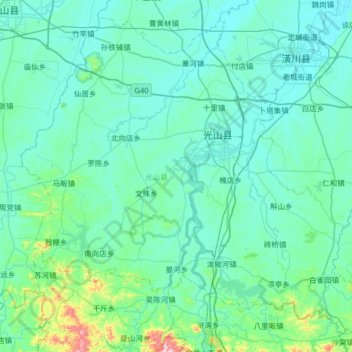 Топографическая карта 光山县, высота, рельеф
