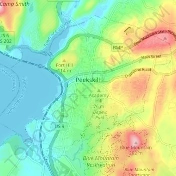 Топографическая карта City of Peekskill, высота, рельеф