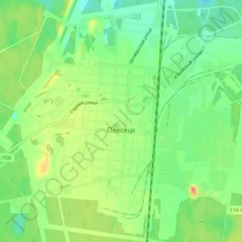 Топографическая карта Плесецк, высота, рельеф