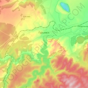 Топографическая карта Гурьевск, высота, рельеф