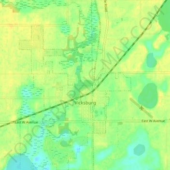 Топографическая карта Vicksburg, высота, рельеф