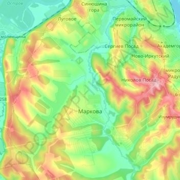 Топографическая карта Маркова, высота, рельеф