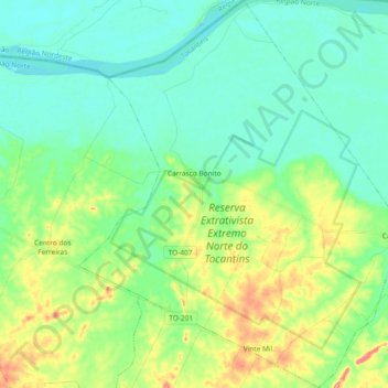 Топографическая карта Carrasco Bonito, высота, рельеф