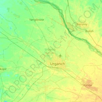 Топографическая карта Ургенчский район, высота, рельеф