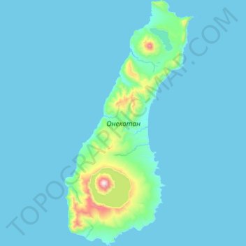Топографическая карта Онекотан, высота, рельеф