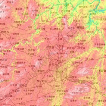 Топографическая карта 贵阳市, высота, рельеф